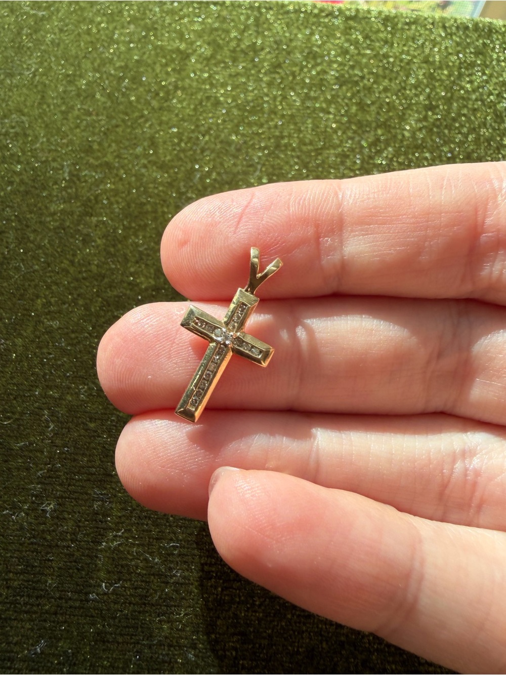 Stamped 10k Gold Diamond Cross Pendant